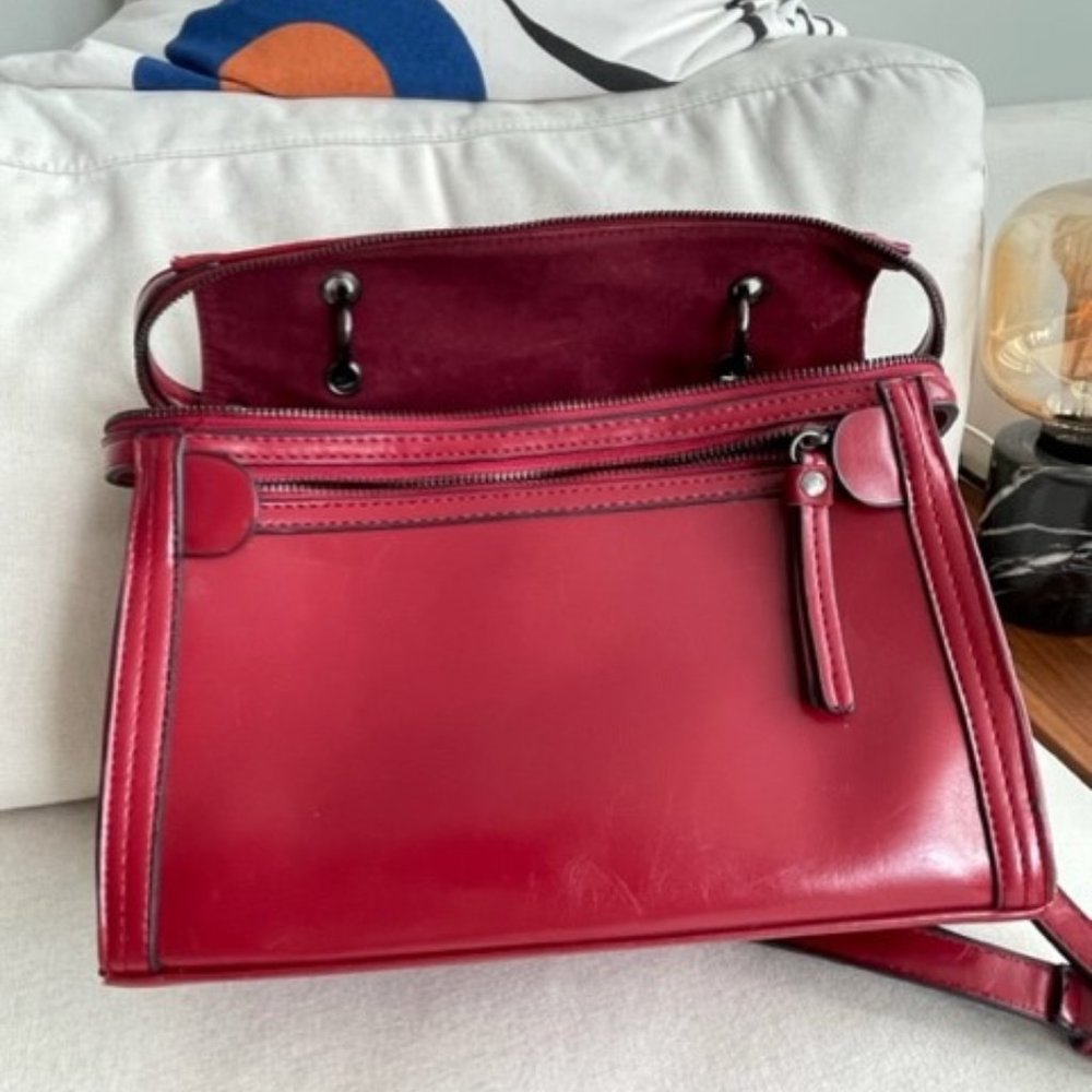 Leather burgundy/red bucket purse